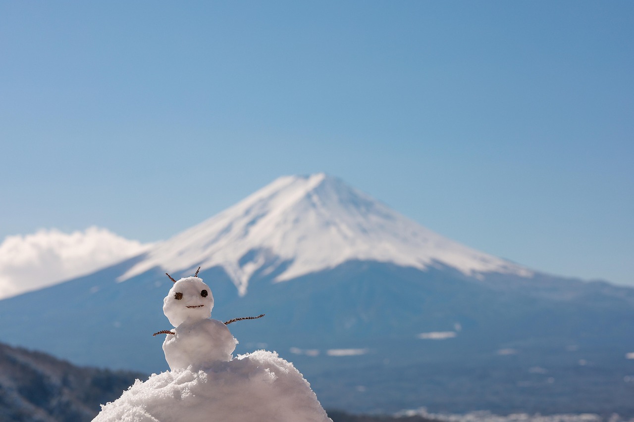 snow, snowman, mountain, nature, winter, mount fuji, ice, outdoors, fujisan